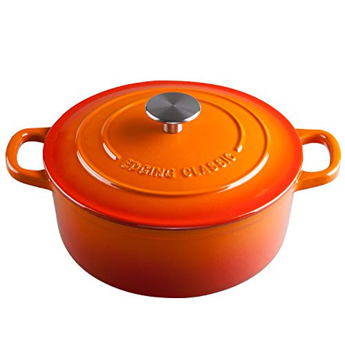 EDGING CASTING Enameled Cast Iron Dutch Oven, 5.5 Quart, Round Cast Dutch Ovens Pot with Lid Dual Handle for Bread Baking, Oven Safe up to 500°F, Orange | Amazon (US)