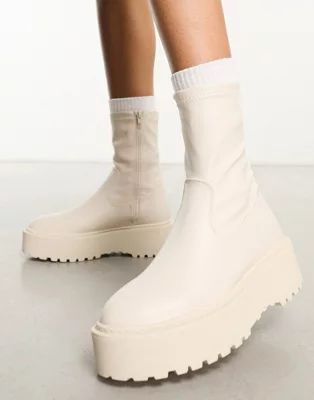 Public Desire Pabla chunky sole ankle boots in off-white | ASOS (Global)