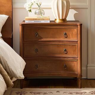 JAYDEN CREATION Ken Walnut 3-Drawer 26 in. W Curved Silhouette Nightstand with Built-in Charging ... | The Home Depot