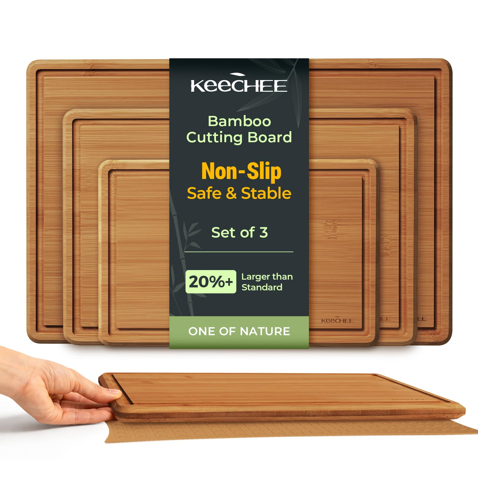 Keechee Bamboo Cutting Board with Non-slip Mat, Cutting Boards for Kitchen Meal Prep & Serving - Wood Serving Board Sets with Deep Juice Groove Ideal Kitchen Gifts | Amazon (US)