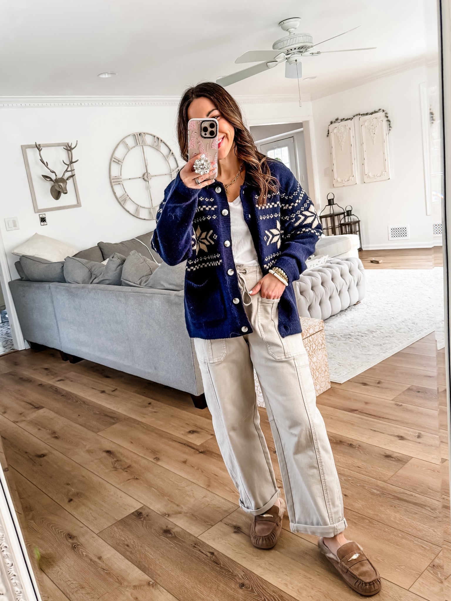 25. Cargo pants, small fair isle cardigan sweater. T-shirt, Xs. Shoes size down.



#LTKPetite #LTKOver40