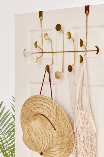 Moon Phase Metal Over-The-Door Multi-Hook - Gold at Urban Outfitters | Urban Outfitters (US and RoW)