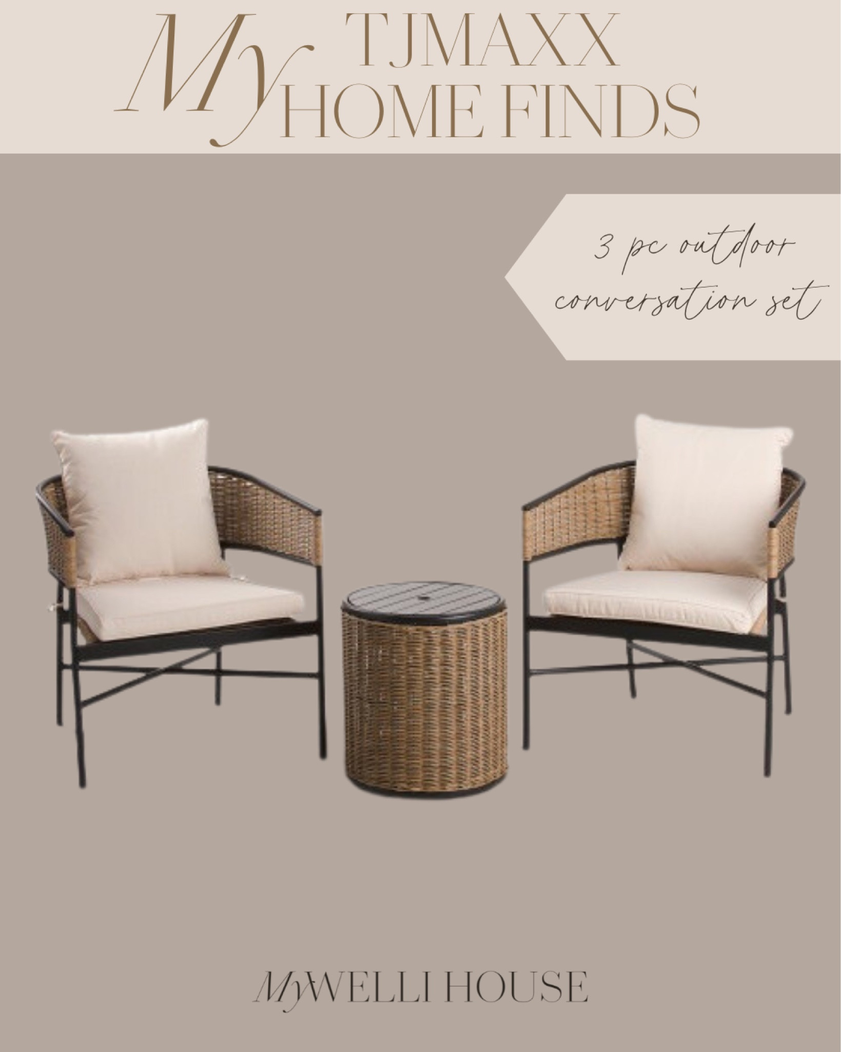 3 pc conversation set outdoor furniture from TJMAXX!
Patio season, patio chat set, outdoor essentials 

#LTKFind #LTKsalealert #LTKSeasonal