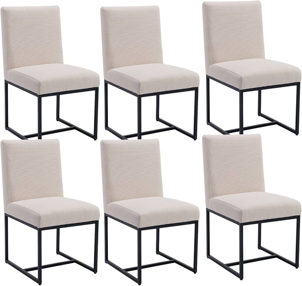 HNY Century Modern Dining Chairs Set of 6, Linen Fabric Kitchen & Dining Room Chair, Upholstered ... | Amazon (US)