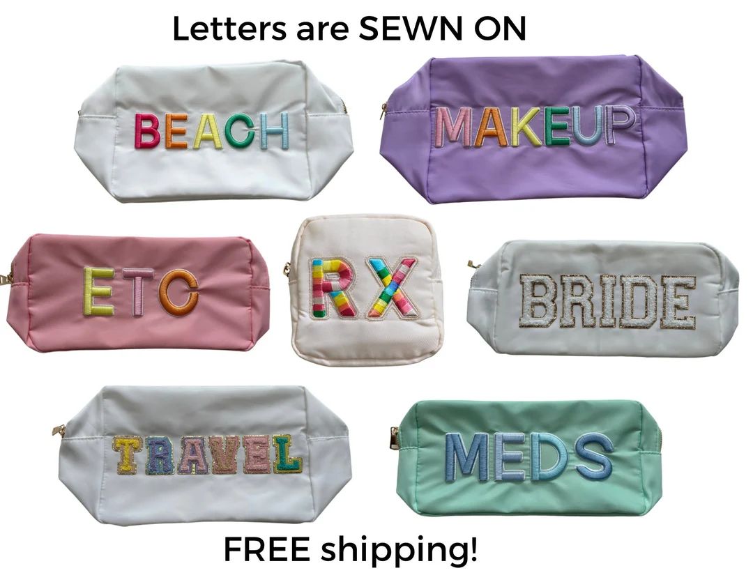 SEWN ON letters Nylon bag make up pouch cosmetic bag - bag for patches - bridesmaids gift - perso... | Etsy (US)