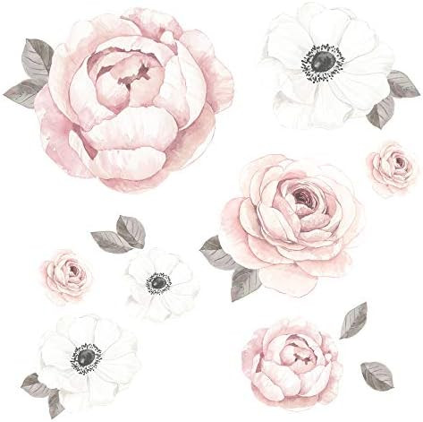 Lambs & Ivy Floral Garden Large Pink/White Watercolor Flowers Wall Decals | Amazon (US)
