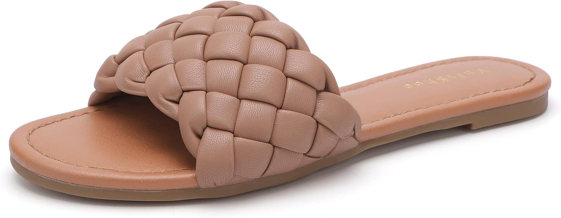 YULVSHOE Women's Braided Flat Sandals Fashion Woven Open Toe Slip On Slides Strappy Beach Sandals... | Amazon (US)
