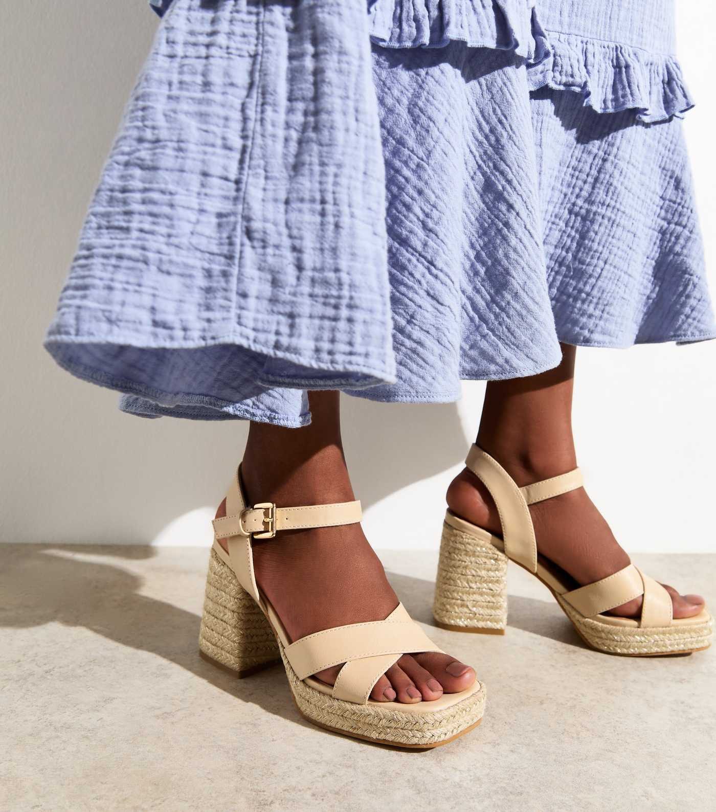 Off White Crossover Strap Jute Sole Sandals | New Look | New Look (UK)