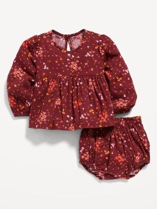 Matching Printed Long-Sleeve Peplum Top & Bloomer Shorts Set for Baby | Old Navy (US)