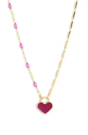 MESHMERISE Mixed Station Chain Heart Pendant Necklace in Yellow/pink at Nordstrom Rack | Nordstrom Rack