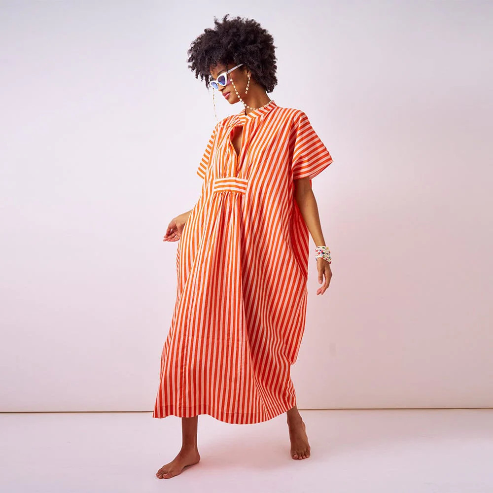 Margot Stripe Kaftan Coral + Blush | INK+ALLOY