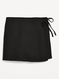 High-Waisted Linen-Blend Wrap-Front Mini Skort | Old Navy (US)