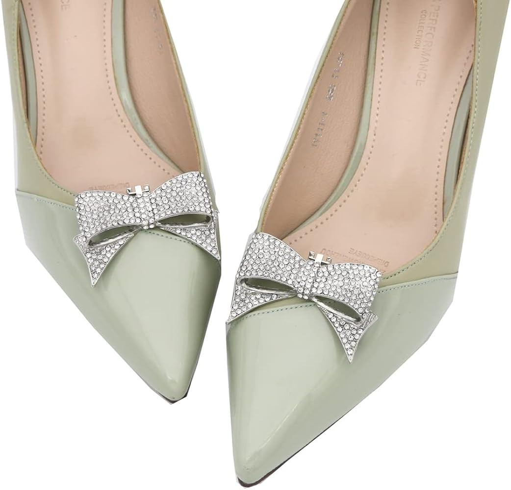 2Pcs Women Rhinestone Bow Detachable Shoe Clips Removable Shoe Buckles Decorative Shoes Accessori... | Amazon (US)