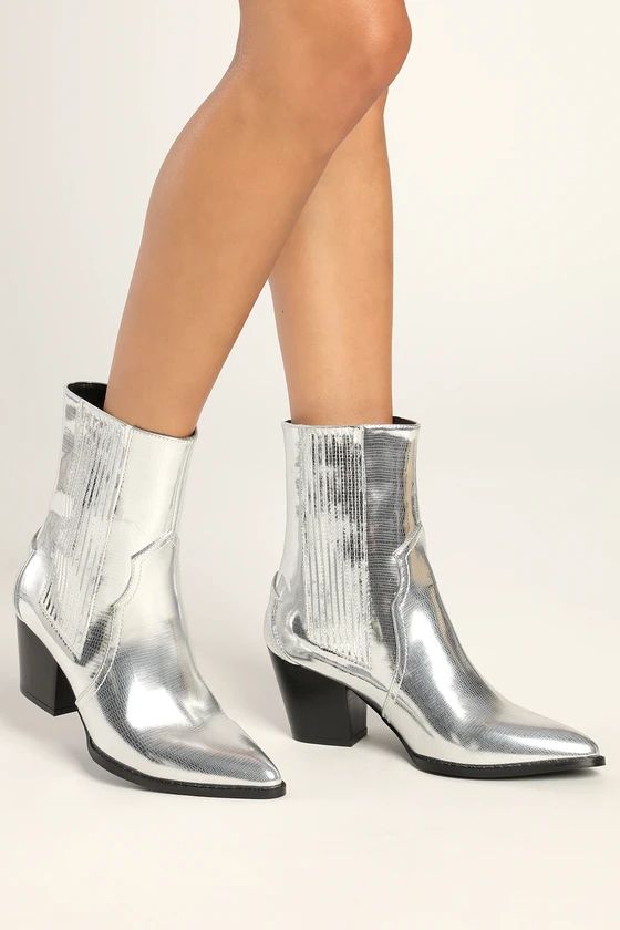 Vaylyn Silver Pointed-Toe Mid-Calf Boots | Lulus (US)