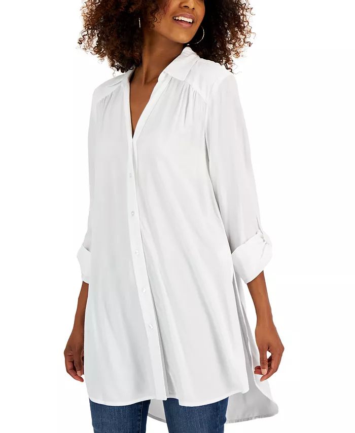 Women's Roll-Tab Button-Down Long Blouse, Created for Macy's | Macys (US)