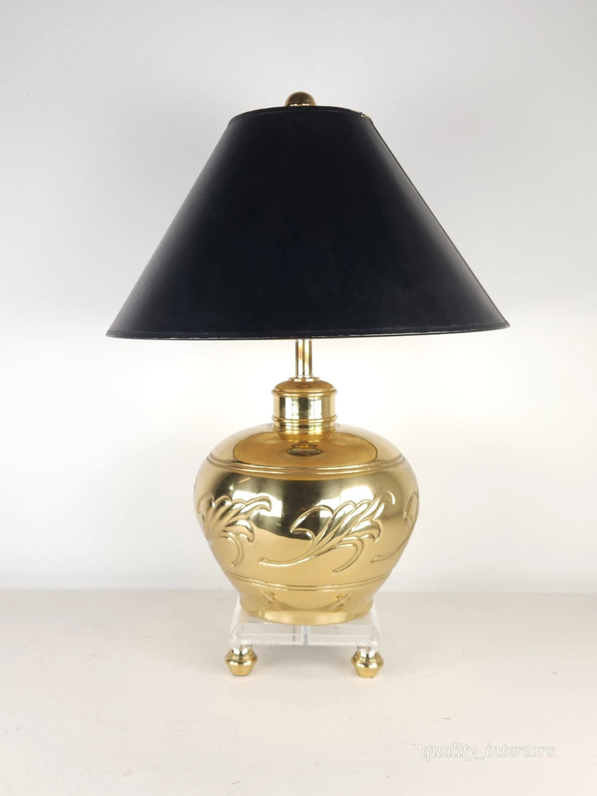Vintage 1960s/70s MCM Brass Lamp w/Black Shade & Lucite Base. | eBay | eBay US