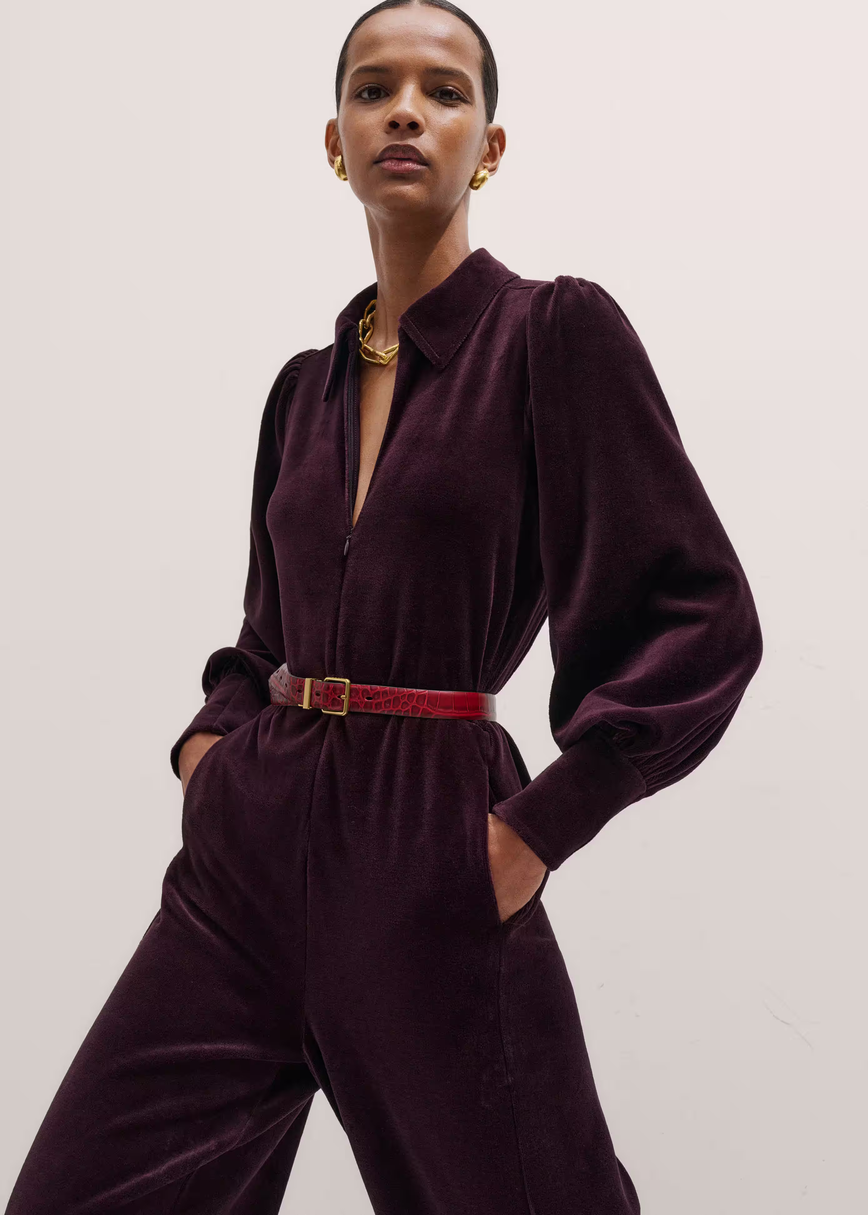 AM-PM Jumpsuit + Belt Fluid Velour | ME+EM Global (Excluding US)