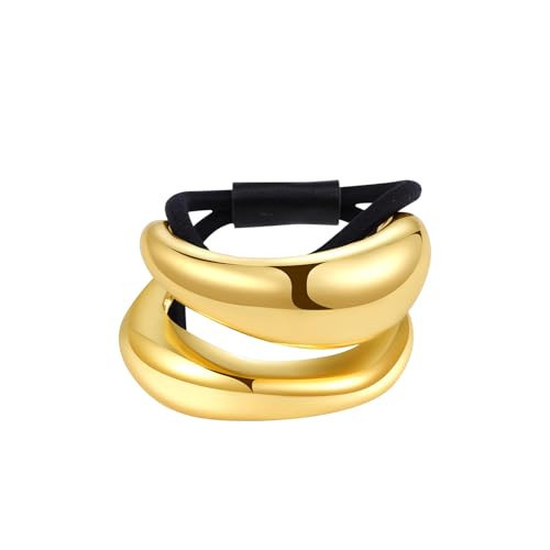 Gold Hair Cuffs for Ponytails Metal Elastic Pony Tails Hair Ties Cuffs for Women Geometric Irregular Minimalism (Gold 1) | Amazon (US)