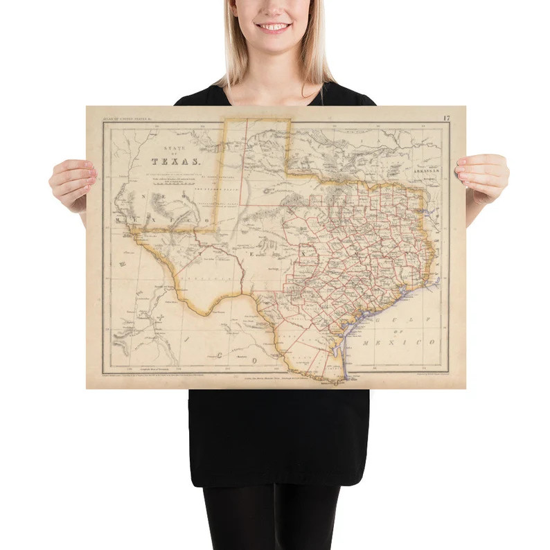 Old Texas Map 1857 Vintage TX Lone Star State State Atlas Poster - Etsy | Etsy (US)