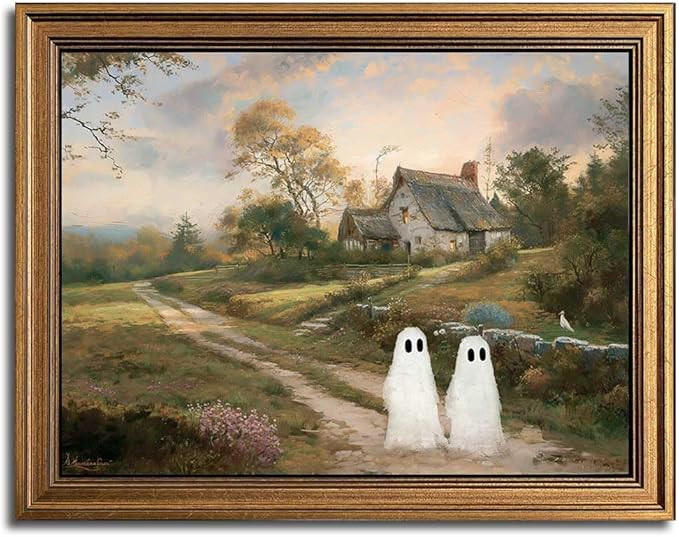 Gold Framed Vintage Halloween Wall Art, Rustic Landscape Wall Decor, Cute Ghost Decor Wall Art, A... | Amazon (US)