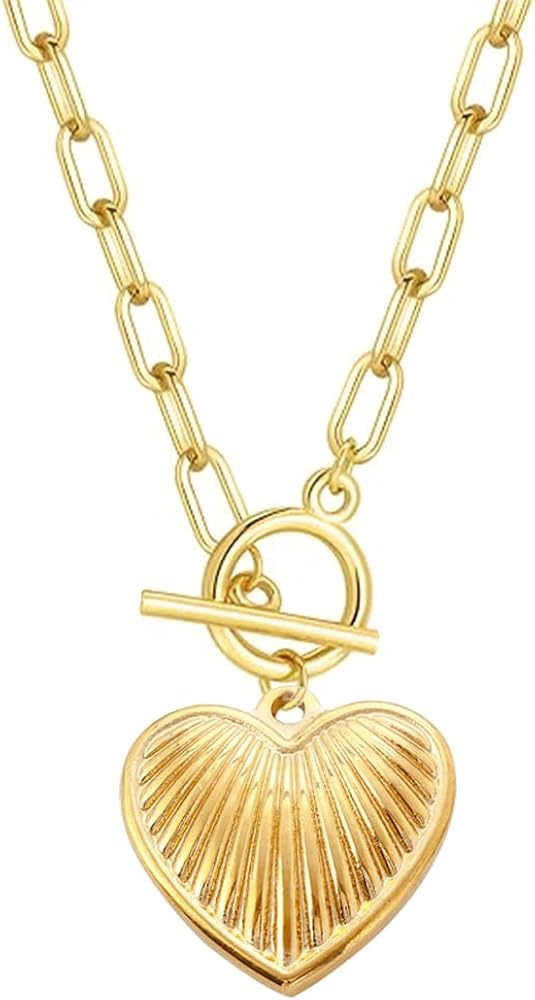 Paperclip Chain Necklace, 18K Gold Plated Rahmen Pendant Necklace Hypoallergenic Jewelry Gift for... | Amazon (US)