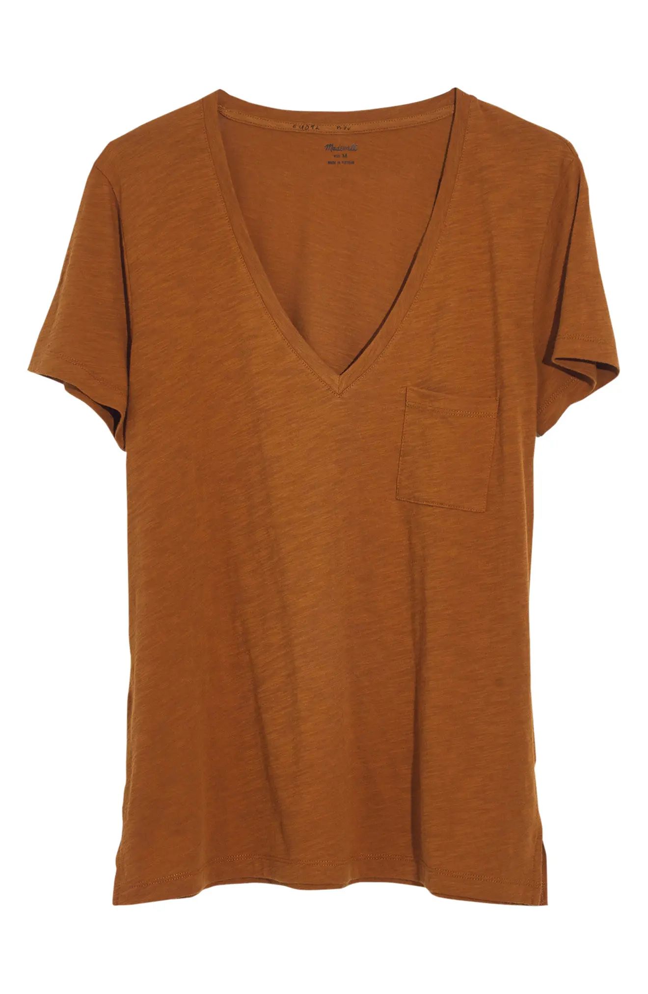 Women's Madewell Whisper Cotton V-Neck Pocket Tee, Size X-Small - Brown | Nordstrom
