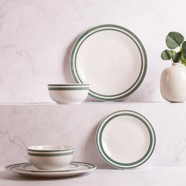 Camborne Green 12 Piece Dinner Set | Dunelm