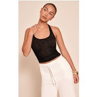 Black Crochet Halter Top | PrettyLittleThing US