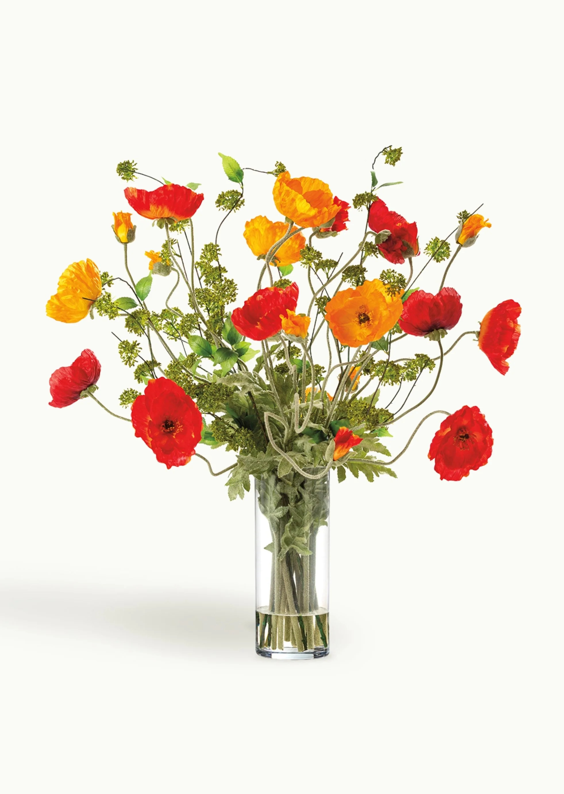 Red Orange Poppy Arrangement in Glass Vase | Faux Flowers | Afloral | Afloral