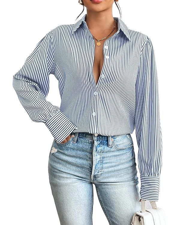 Zeagoo Womens Shirts Button Down Printed Lantern Long Sleeve Blouse Fashion Casual Tops 2024 | Amazon (US)