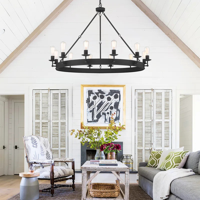Finchley 12 - Light Dimmable Wagon Wheel Chandelier | Wayfair North America