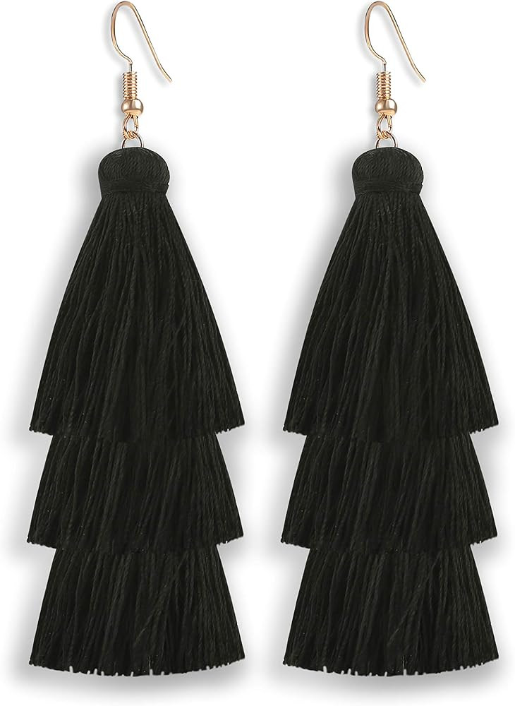 Colorful Tassel Earrings 3 Tier Layered Bohemian, Eardrop Big Dangle Drop Fashion Jewelry Earring... | Amazon (US)
