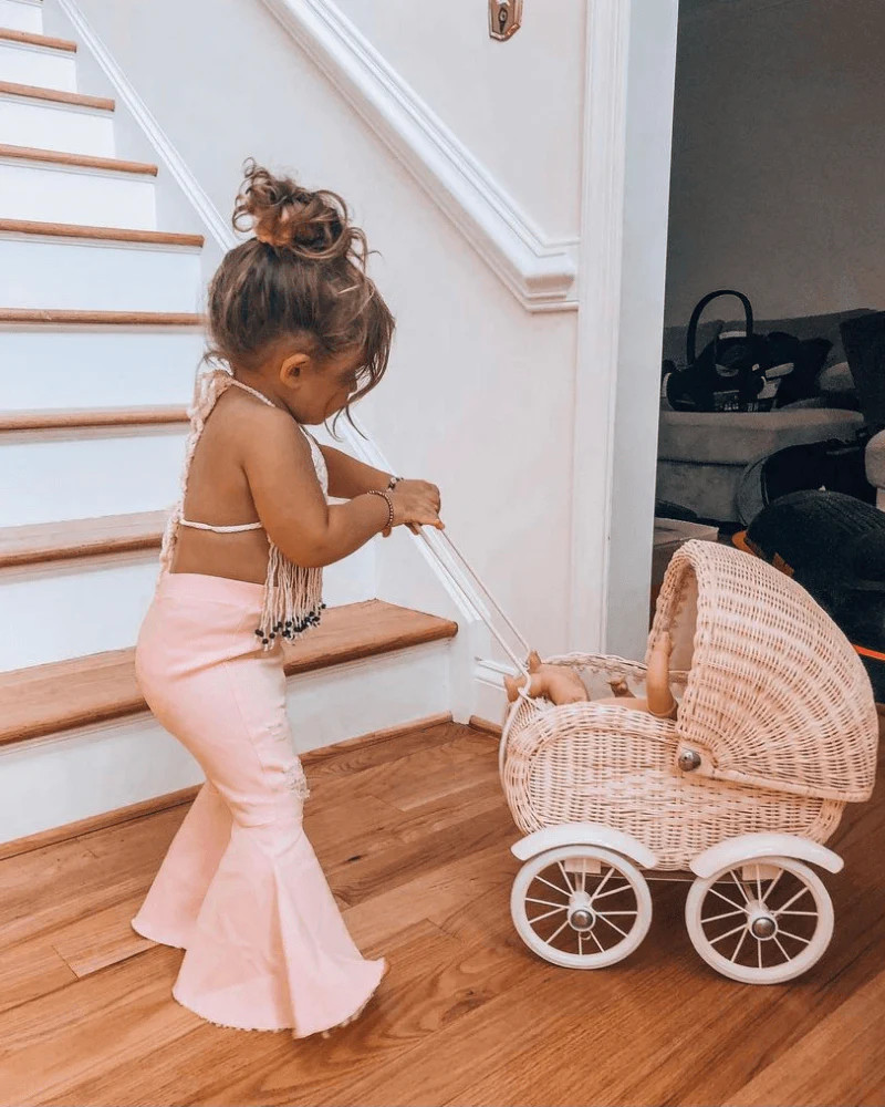 Barbie Pleated Denim Bell Bottoms - PowerPuff Distressed Pink | Bailey's Blossoms