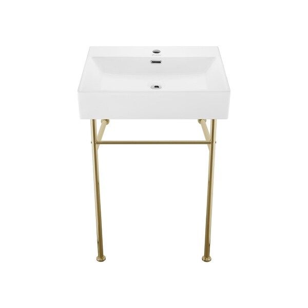 Claire Ceramic Console Sink White Basin Gold Legs | Bed Bath & Beyond
