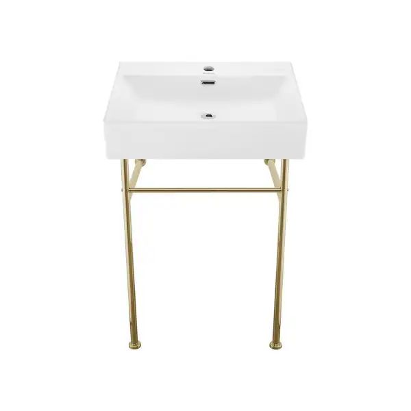 Claire Ceramic Console Sink White Basin Gold Legs | Bed Bath & Beyond