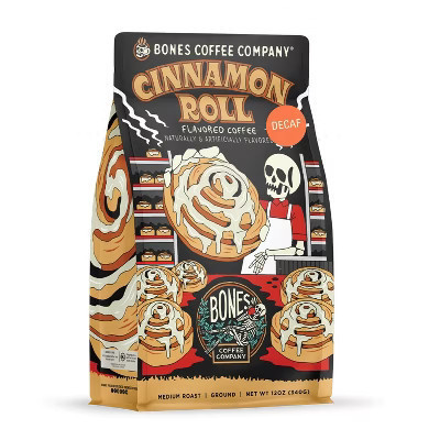 Bones Coffee Company Cinnamon Roll Flavored Medium Roast Decaffeinated Coffee 12 oz (Ground) | Target