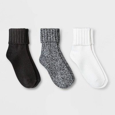 Women's Chunky Turn Cuff 3pk Crew Socks - Universal Thread™ Black/White 4-10 | Target