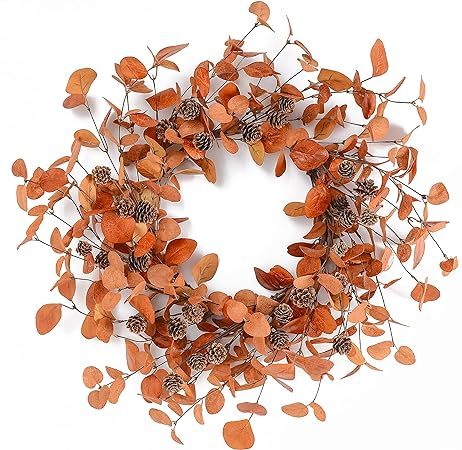 Artificial Fall Wreath Autumn Wreath with Eucalyptus Leaves,Pinecones for Front Door Farmhouse In... | Amazon (US)