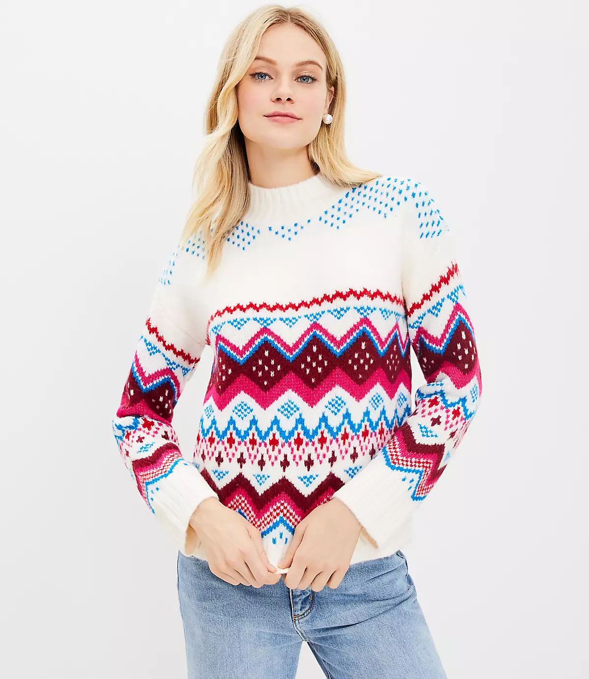 Fair Isle Wide Sleeve Mock Neck Sweater | LOFT