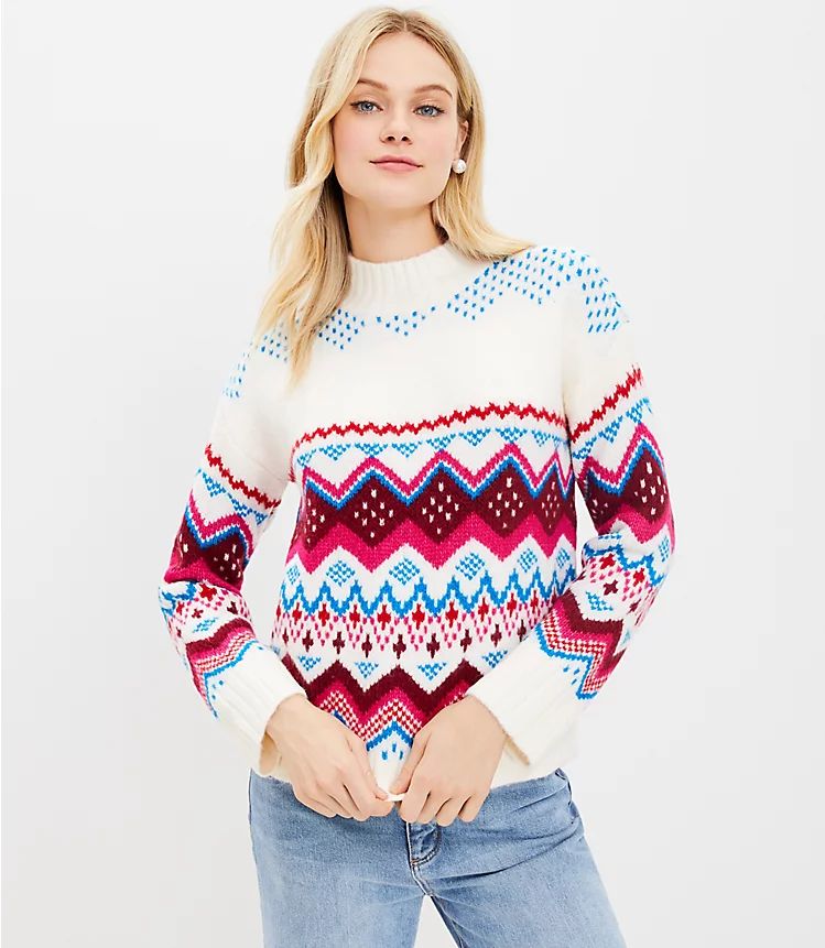 Fair Isle Wide Sleeve Mock Neck Sweater | LOFT