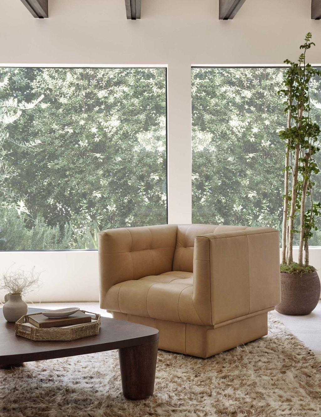 Ezri Leather Swivel Chair | Lulu and Georgia 