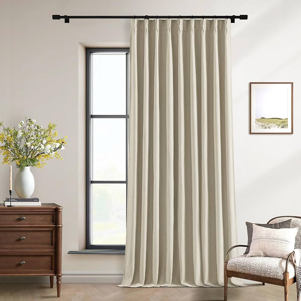 Neutral 102 Inch Linen Pinch Pleated Blackout Curtains Extra Wide 60 Inch Width for Sliding Glass... | Amazon (US)