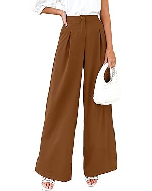 MIROL Women's Wide Leg Palazzo Pants Elastic High Waist Trousers Comfy Work Suit Pants with Pocke... | Amazon (US)