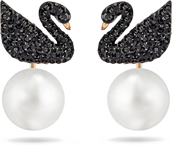 SWAROVSKI Women's Iconic Swan Jewelry Collection, Rose Gold Tone Finish, Black Crystals | Amazon (US)
