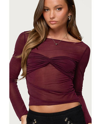 Womens Oona Sheer Gathered Long Sleeve Top | Macy's