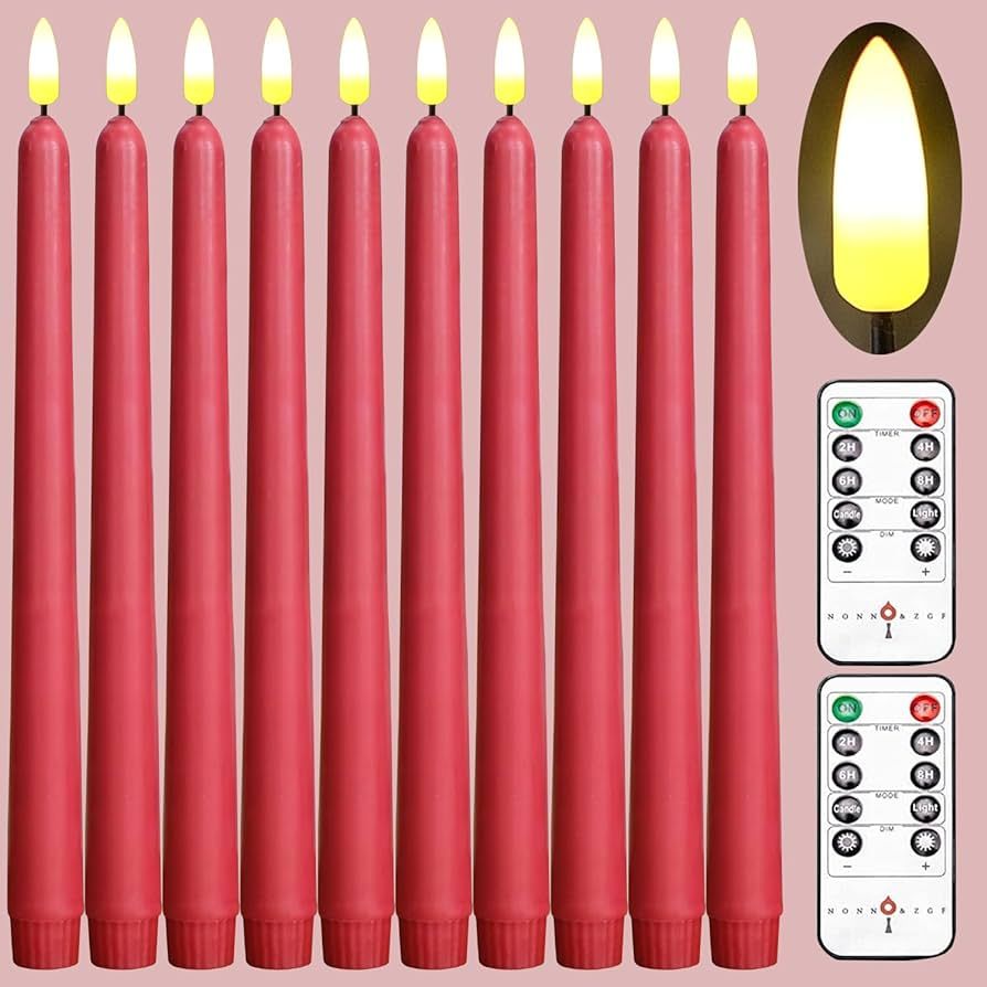 NONNO & ZGF 10 Red Flameless 11'' Wax Coverd Taper Candles with 2 Remote,Use 2-AA Battery(not Inc... | Amazon (US)