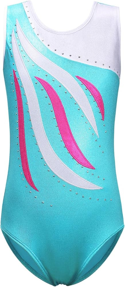 BAOHULU Leotards Girls Gymnastics Embroidery Shiny Aqua Rose Diamond Dance Clothes | Amazon (US)