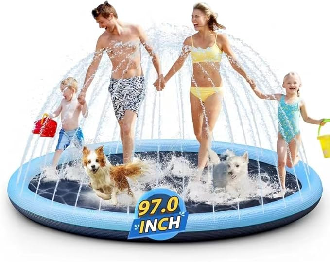 Splash Pad Sprinkler for Kids, 97" Extra Large Non-Slip Baby Play Mat, Dog Pool Toys, Toddler Out... | Amazon (US)