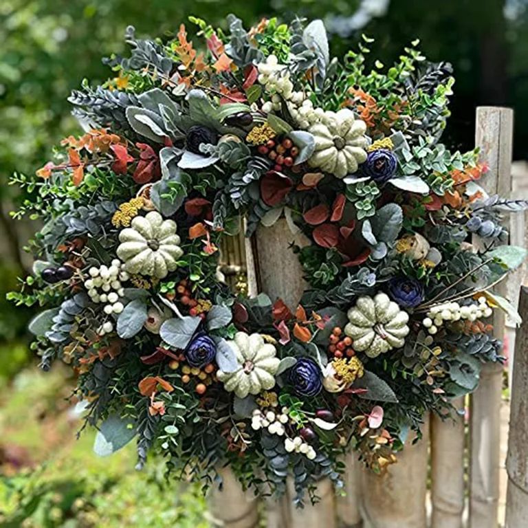 Courtyard Front Door Wreath Autumn White Pumpkin Wreath Country Style Door Hanging Decoration | Walmart (US)