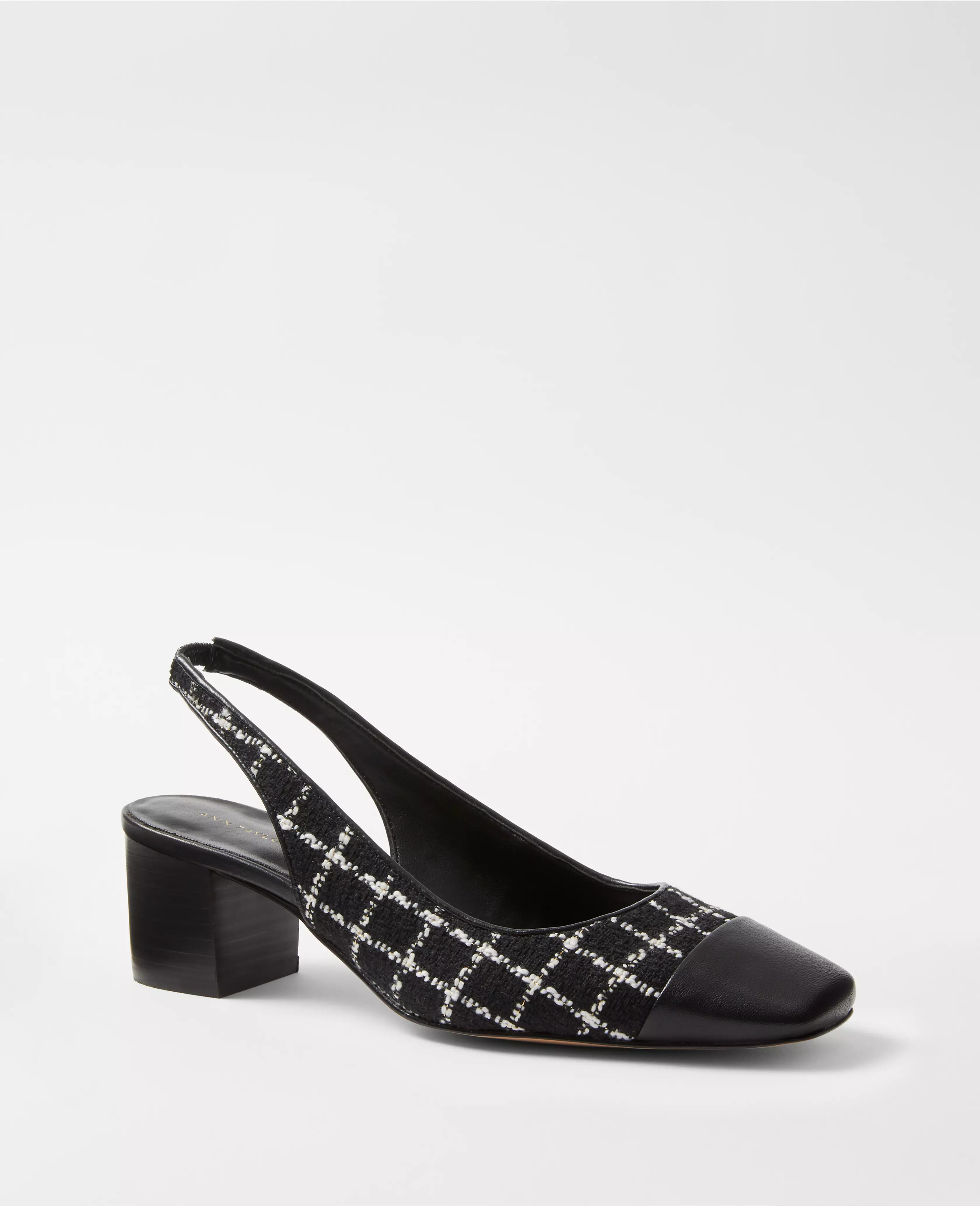 Tweed Cap Toe Block Heel Slingback Pumps | Ann Taylor (US)